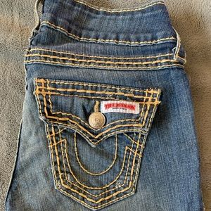 True Religion Big T boot/slight flair cut jeans.
